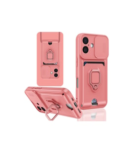 Iphone 16 Kılıf Zuma Kartvizitli Yüzüklü Silikon - Pembe