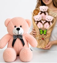 Kişiye Özel Yazılı Pembe Büyük Boy Peluş Ayıcık Buketi ve 50 cm Pembe Peluş Ayıcık Hediye Seti