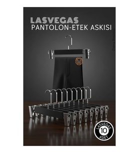 LasVegas  Siyah Ahşap Pantolon ve Etek Askı Seti 10'lu Set, Lüks Amerikan Kancalı