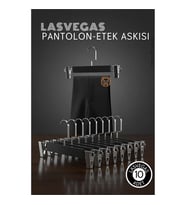 LasVegas  Siyah Ahşap Pantolon ve Etek Askı Seti 10'lu Set, Lüks Amerikan Kancalı