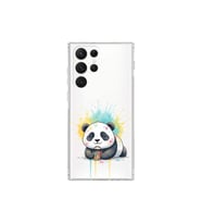 Samsung Galaxy S21 Ultra ile Uyumlu Splash Panda Tasarımlı Şeffaf Silikon Kılıf