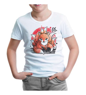 Japon - Kitsune Ay  Beyaz Çocuk Tshirt