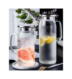 1500 ml Borosilikat Cam Su Sürahisi - Metal Kapaklı ve Isıya Dayanıklı