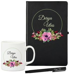 Doğum Günü Hediyesi Kişiye Özel Defter Kupa ve Roller Kalem Hediye Seti