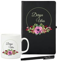 Doğum Günü Hediyesi Kişiye Özel Defter Kupa ve Roller Kalem Hediye Seti