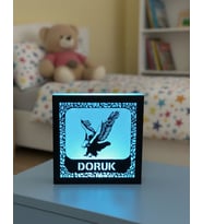 Kartal Temalı Kişiye Özel Işıklı Led Ahşap Gece Lambası Mavi  ( Canlı Anılar )