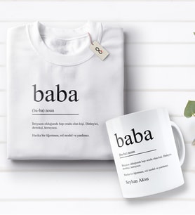BK Gift Kişiye Özel Baba Tasarımlı Beyaz Tişört ve Kupa Seti-2 (Model 1)