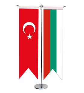 Masa Üstü Kırlangıç Bulgaristan + Türk Bayrağı + Krom T Direk Masa Bayrak Seti