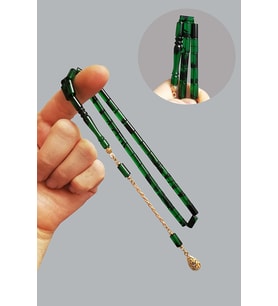 5,5*10 mm Kesme Yeşil Siyah Ateşi Kehribar Tesbih Altın Kaplama Püsküllü Ok Gibi Kesme Ateş Kehribar