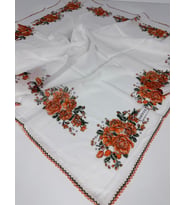 Oyalı Organik Pamuklu Yazma- 06083 (Beyaz-Turuncu)