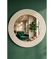 Antik Ahşap Traverten Dekoratif Ayna Banyo Lavabo Aynası Yuvarlak Ayna Duvar Aynası ( 43x56 )