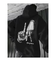 Unisex Oversize Hoodie El Figürlü Baskılı Kapüşonlu Streetwear Sweatshirt (Siyah)
