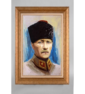 Altın Varaklı Paspartulu Çerçeveli Atatürk Tablo nt549