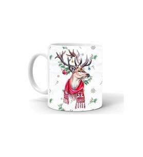 Yılbası Noel Temalı Baskılı Seramik Beyaz Kupa