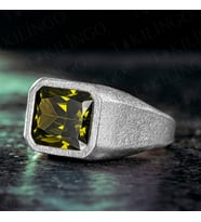 925 Ayar Gümüş Yeşil Peridot Olivin Taşlı Sade Erkek Yüzük