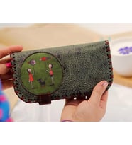 Balon Tutan Kız Figürlü Büyük Cüzdan Etnik Bohem Retro Vintage Style - YESİL (Yeşil)
