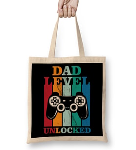 Dad Level Unlocked Gaming New Dad Baby Announcement Fathers Day Daddy To Be Video Game First 07 Bez Çanta Uzun Saplı