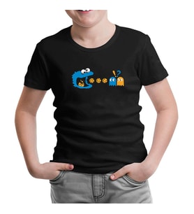 Pac-Man - Kurabiye Canavarı Siyah Çocuk Tshirt
