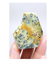 Yeşil Merlinit Serbest Form - Antep Fıstığı Dendritik Opal ile Turuncu Damalar ve Siyah Ağaç İçerikl