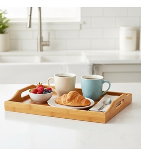 Bambu Dikdörtgen Sunum Tepsi 33x22x5 cm, Sofra Tepsisi, Çay Tesisi, Bambu Daire Tepsi