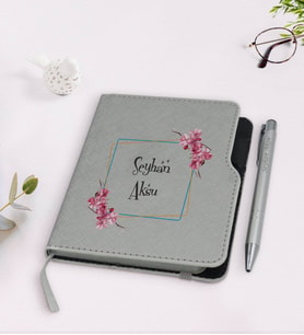BK Gift Kişiye Özel İsimli Gri Termo Deri Defter Kalem Seti-2