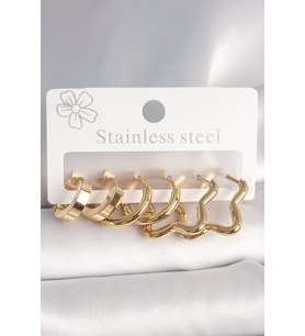 Çelik Gold Renk Yıldız Halka Model Kadın Küpe Seti - Tj-Bkp10392