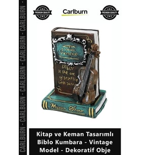 Özel Üretim Reçine Retro Kitap Keman Tasarımlı Biblo Kumbara Vintage Model Dekoratif Obje