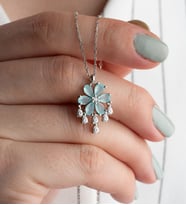 925 Ayar Gümüş Lotus Çiçeği Kolye (Turkuaz)
