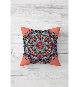 Mandala Desenli Çift Tarafı Baskılı Gizli Fermuarlı Yastık Kılıfı Kırlent Koltuk Yastık Kılıfı (Nar Çiçeği)