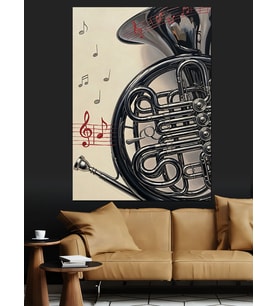 Tuba Enstrümanı Müzik Notaları Dekoratif Kanvas - Mdf Ahşap Tablo