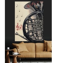 Tuba Enstrümanı Müzik Notaları Dekoratif Kanvas - Mdf Ahşap Tablo