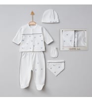 MİLAYS LİFE HOME COLLECTİON GAYE ERKEK BEBEK YENİDOĞAN AYICIK 5 Lİ ZIBIN SETİ (Beyaz)