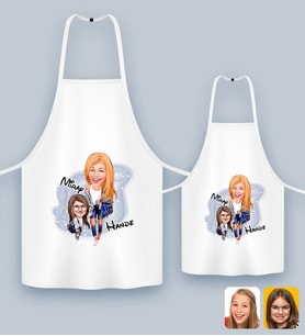 BK Gift Kişiye Özel İkili Anne Kız Karikatürlü Mutfak Önlüğü Seti-2, Anneye Hediye, Anneler Günü Hediyeleri