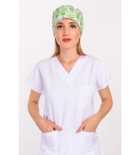 Unisex MutluKaktüs Desenli Cerrahi Bone Hemşire Doktor Saç Bone (Yeşil-Mavı)