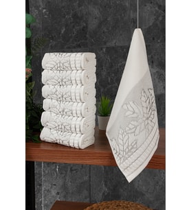 Çınar Jakarlı 6’lı Kadife Pamuklu El ve Yüz Havlu Seti 30x50 cm - 00434 - Gümüş (Karışık)