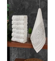 Çınar Jakarlı 6’lı Kadife Pamuklu El ve Yüz Havlu Seti 30x50 cm - 00434 - Gümüş (Karışık)
