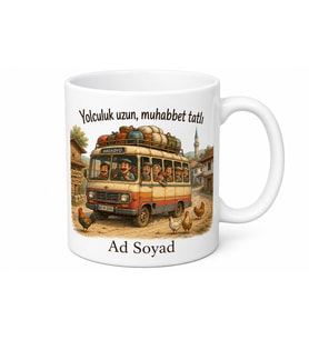 Köy Otobüsü Temalı Esprili Kupa Bardak Komik Hediye Nostaljik Baskılı Kupa