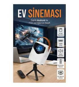 Mini Android Projeksiyon Cihazı – 1080P, 32 GB Hafıza, Bluetooth ve Dahili Hoparlör