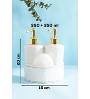 Porsima 3117 Gold Kapaklı Porselen Süngerli 2li Sıvı Sabunluk Beyaz 350+350 Ml Açık Gri - Beyaz