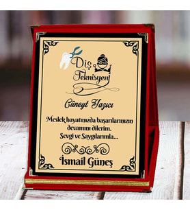 Diş Teknisyeni Baskılı Plaket (1. Tasarım)  Kişiye Özel (Kırmızı)