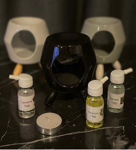 Buhurdanlık Seramik Ahşap Ayaklı & Buhur Koku Mum Set