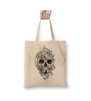 Skull Flame Beyaz Bez Çanta Uzun Saplı Alışveriş Çantası Plaj Çantası