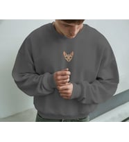 Erkek Sphynx (Tüysüz) Kedisi Desenli Sweatshirt – Minimal Göğüs Baskılı, Unisex Rahat Kalıp (Füme)