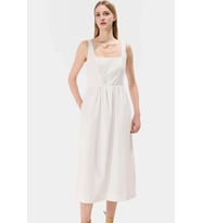 Yazlık Midi Boy Kolsuz Poplin Elbise Rahat Günlük Stil Kaliteli İşçilik Şık Görünüm (Ekru)