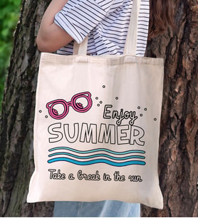 BK Gift Yaz Temalı Kanvas Bez Plaj Çantası, -8  Baskılı Omuz Çantası, Alışveriş Çantası, Arkadaşa Hediye