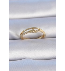 Pirinç Gold Renk Zirkon Taşlı Kalp Model Kadın Yüzük (Karışık)