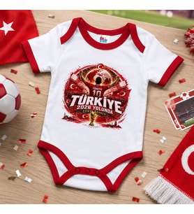 BK Gift Türkiye Taraftar Temalı 2026 Dünya Kupası Tasarımlı Kırmızı Bebek Body Zıbın-6 Tek Yürek Milli Takım Ruhu