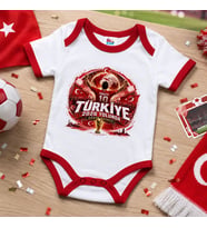 BK Gift Türkiye Taraftar Temalı 2026 Dünya Kupası Tasarımlı Kırmızı Bebek Body Zıbın-6 Tek Yürek Milli Takım Ruhu