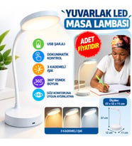 Mey İthalat® Yuvarlak USBli Dokunmatik 3 Kademeli 360 Derece Özel Göz Korumalı Led Lityum Masa Lambası (adet fiyatıdır)