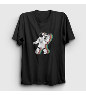 Presmono Unisex Siyah Boombox Uzay Müzik Astronot T-Shirt 496027tt